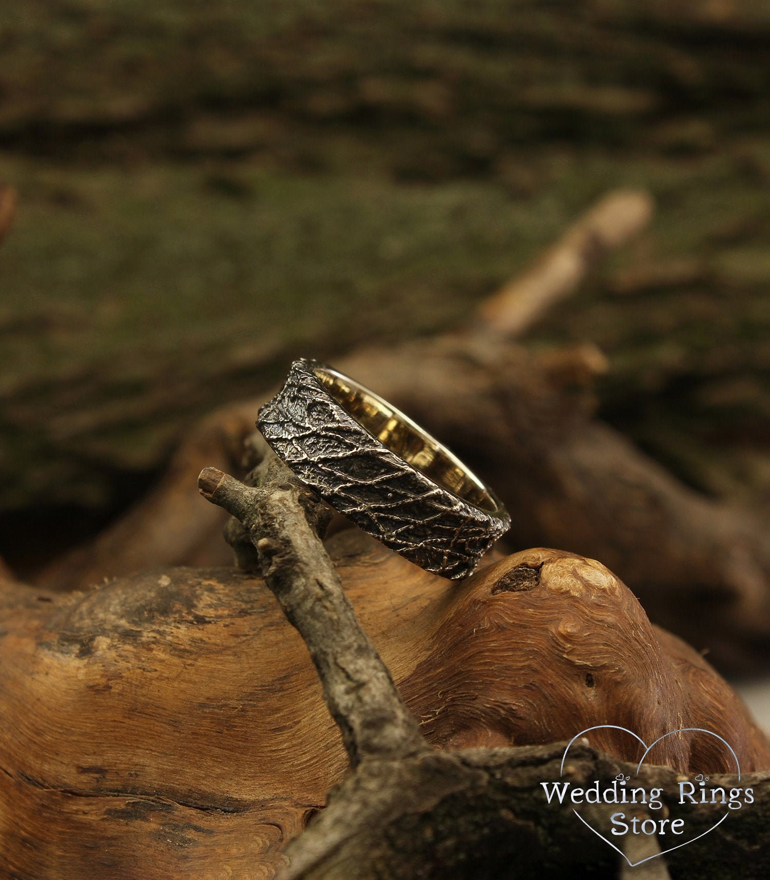 Herren Ehering, Rustikaler Herrenring, Webring, Ehering in Weißgold, Unikat Herrenring 7 Mm von WeddingRingsStore