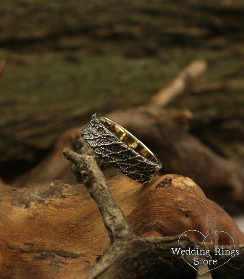 Herren Ehering, Rustikaler Herrenring, Webring, Ehering in Weißgold, Unikat Herrenring 7 Mm von WeddingRingsStore