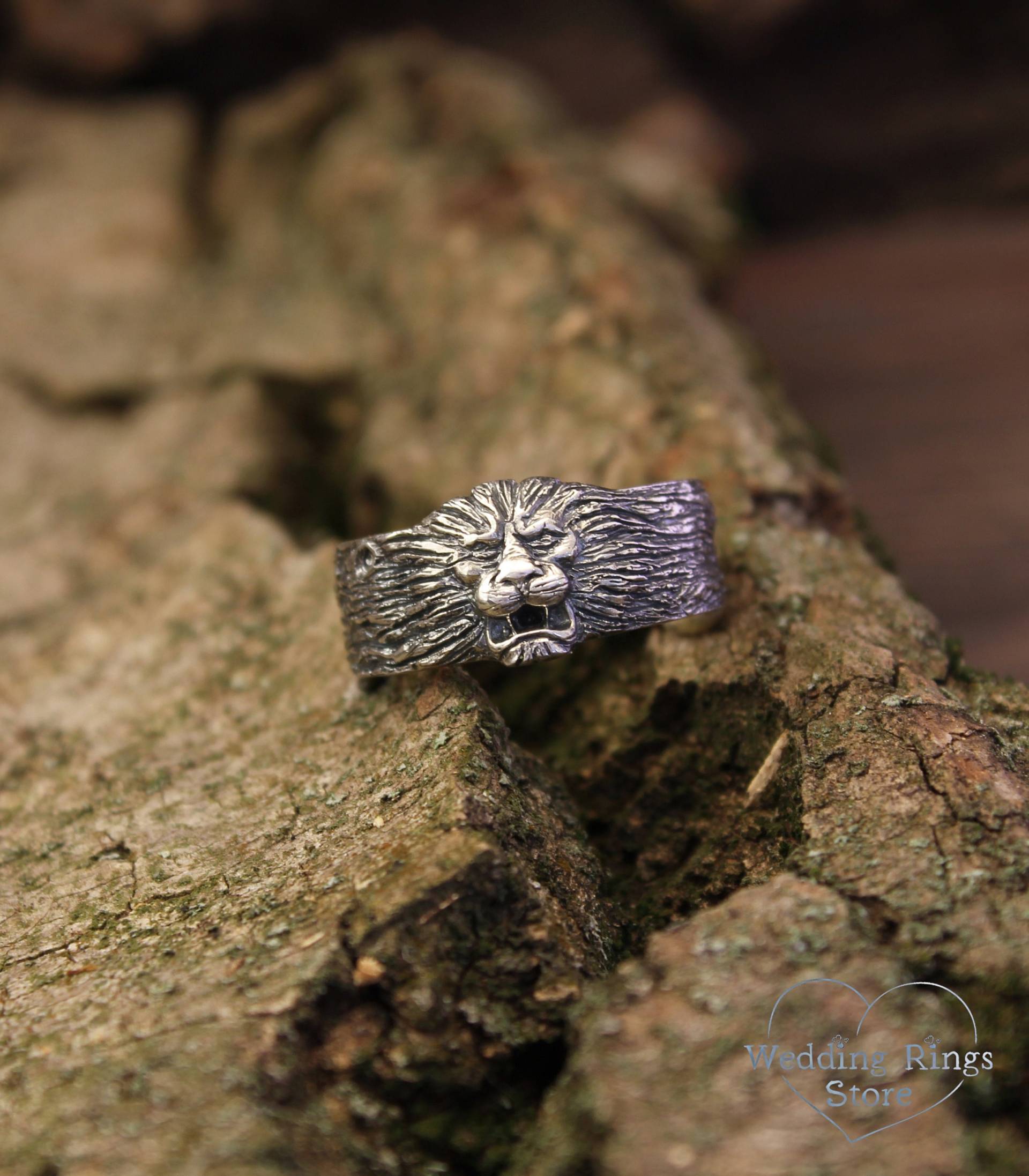 Löwe Sterling Silber Ring Mutiger Für Ihn Breiter Statement Tier Einzigartiger Herren Ehering Sternzeichen Astrologie von WeddingRingsStore