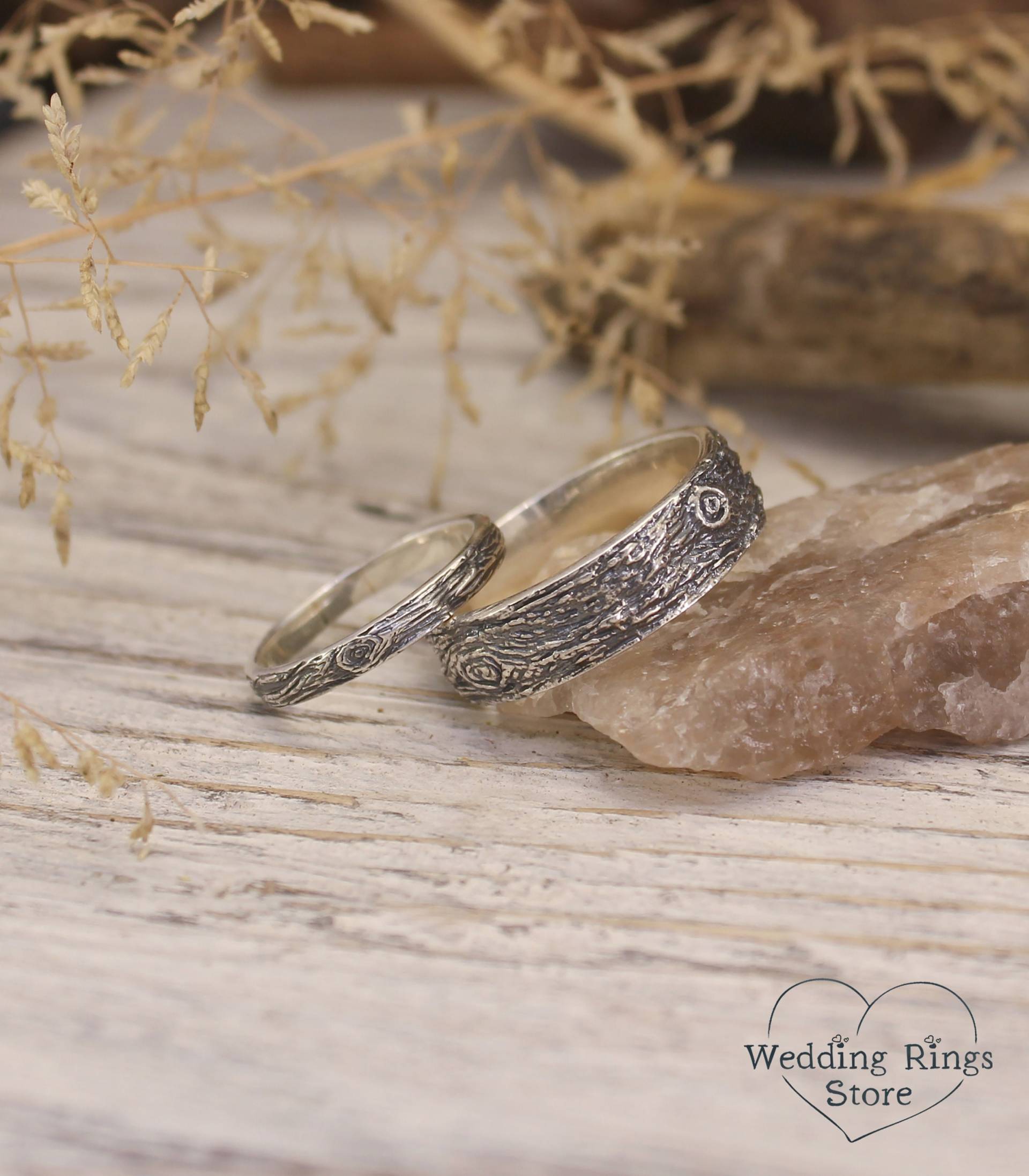 Seine Und Sie Silber Eheringe Set, Holz Passende Ringe Für Paare, Eternity Bands, Natur Inspirierte Ringe, Wald Set von WeddingRingsStore