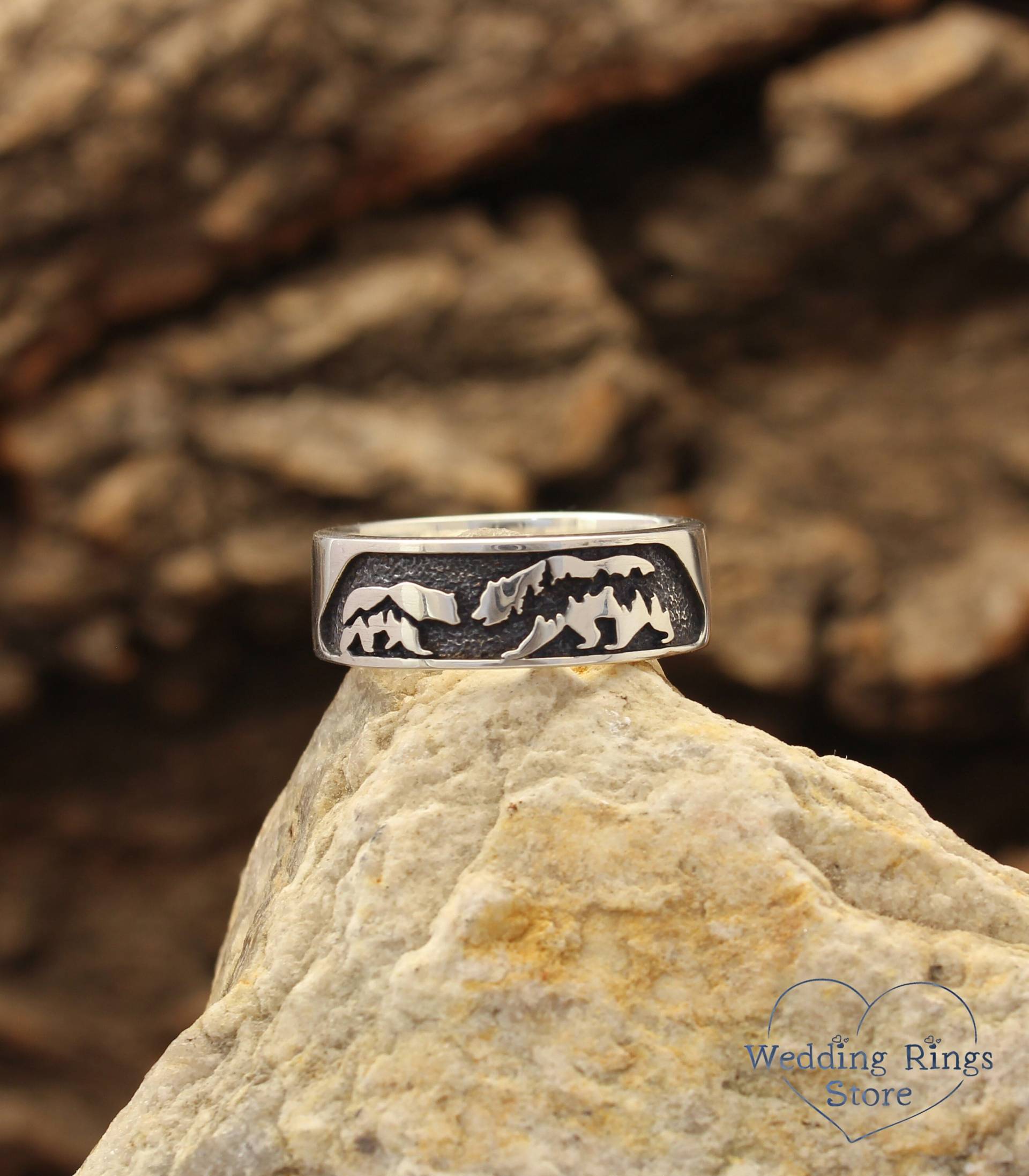 Together Forever Ring Familie Bär Ring, Tier Silber Ehering, Natur Inspirierter Für Geliebten Menschen, Dad Weihnachtsgeschenk von WeddingRingsStore