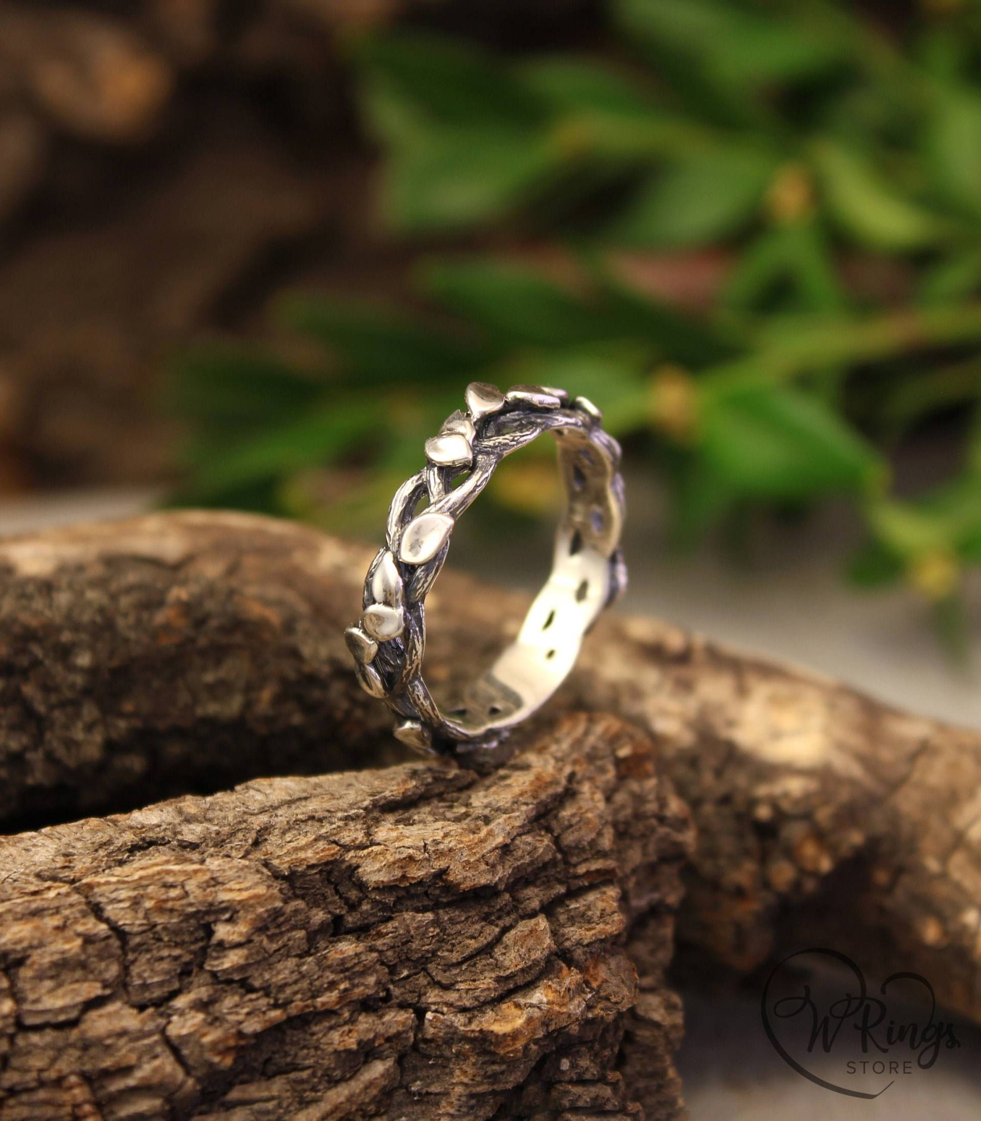 Twist Zweig Mit Blättern Sterling Silber Ehering, Baum Und Blatt Ring, Geflochtene Zweige Band, Sein Ihr Natur Ring von WeddingRingsStore