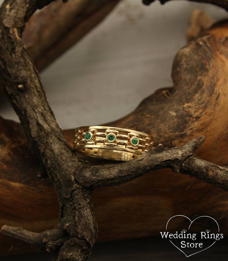 Ungewöhnlicher Smaragd Herrenring, Einzigartiger Smaragdring, Herrenring Smaragd, 6 Mm Breiter Moderner Ring von WeddingRingsStore