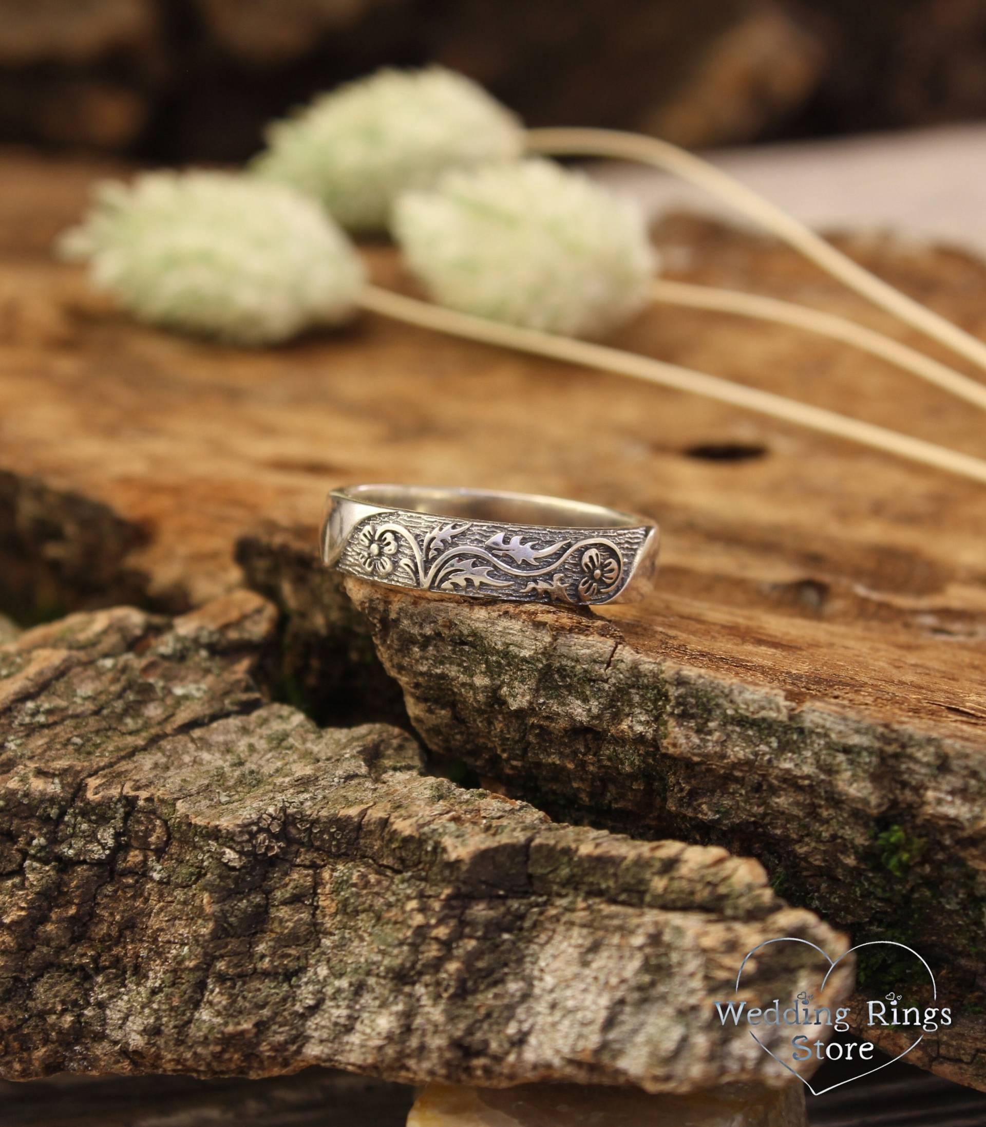 Vintage-Stil Sterling Silber Ehering Für Sie, Frauenring Inspiriert Von Der Natur, Personalisiertes Unisex-Geschenk von WeddingRingsStore