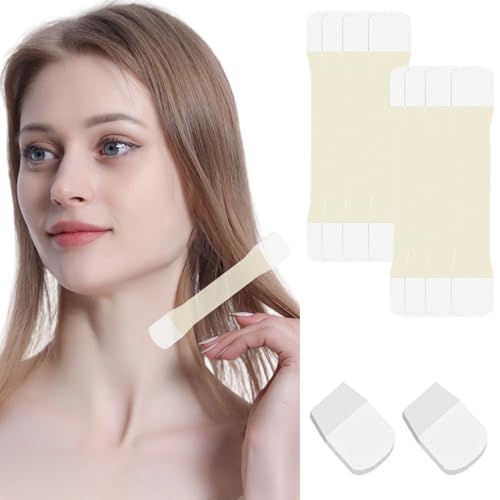 Face Lift Tape 2er-Set selbstklebendes unsichtbares hautfarbenes Gesichtsklebeband Anti-Falten wasserdicht atmungsaktiv Polyester Augen- und Halslifting-Streifen für Frauen und Mädchen von Wedhapy