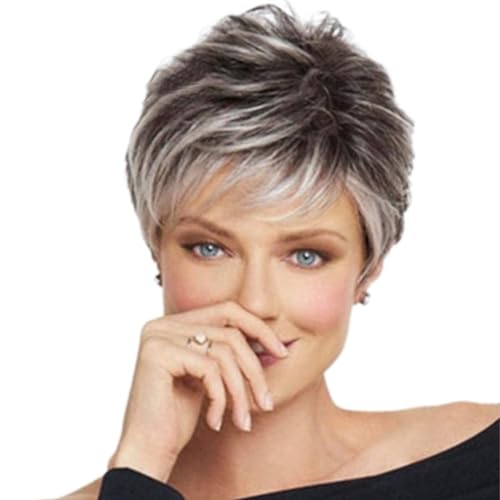 Perücken für Frauen weiße schwarze lockige Perücke kurze Perücke mit atmungsaktivem Haarnetz stilvoll 11 Zoll 130 g Perücken für Make -up -Cosplay von Wedhapy