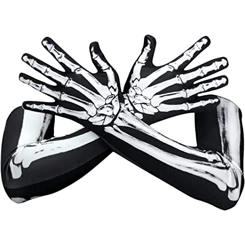 Wedhapy Halloween Kostümkrallen Schädelhandschuhe Halloween Skeletthandschuhe Lange Armschädel Klauen Geisterknochenhandschuhe für Halloween -Cosplay -Party -Requisiten von Wedhapy