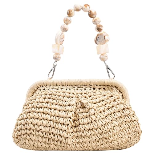 Wedhapy Strandtasche aus Stroh gewebte Taschen für Damen gewebte Strohtasche lässige aus gewebter Muschel mit Perlengriff stilvolle leicht passende Sommertasche für den Strand Beige Wedhapy Strandtasche aus Stroh gewebte Taschen für Damen gewebte Strohtasche lässige aus gewebter Muschel mit Perlengriff stilvolle leicht passende Sommertasche für den Strand Beige von Wedhapy