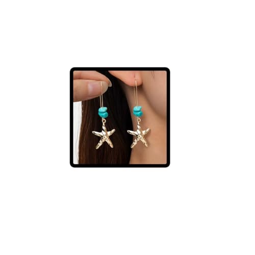 Türkisfarbene Seestern-Ohrringe mit Perlen, goldfarben, baumelnde Ohrringe im Marine-Stil von Wedity