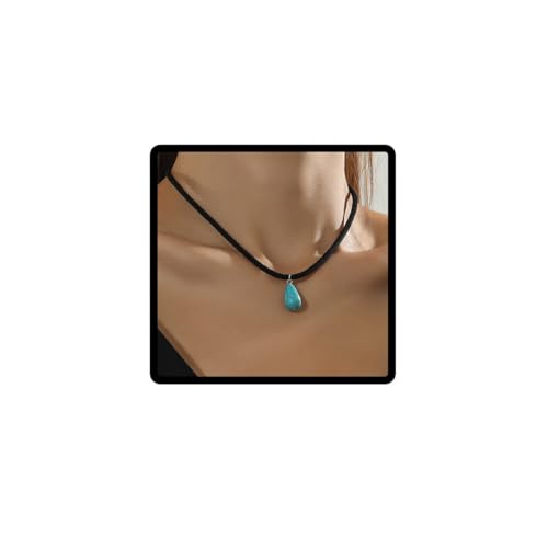 Wedity Bohemian Türkis Halskette Anhänger Samt Halskette Verstellbar Urlaub Party Schmuck Geschenk für Frauen, 37.0 Centimetri + 9.0 Centimetri Estensione, Türkis Stein, Kein Edelstein von Wedity