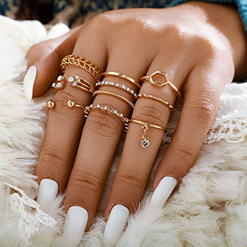 Wedity Boho Stern Mond Blume Blätter Kristall Herz Lotus Portrait Muster Knöchelring Gold Stapelbare Ringe Set Fingerringe Schmuck für Frauen Mädchen (D) von Wedity