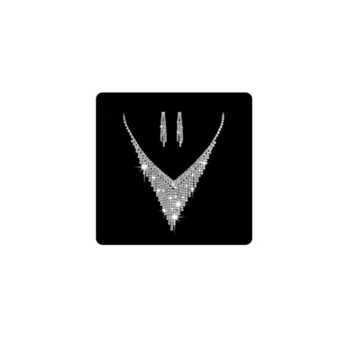 Wedity Braut Braut Halskette Kristall Ohrringe Set Silber Hochzeit Quaste Halskette Halsketten Schmuck von Wedity