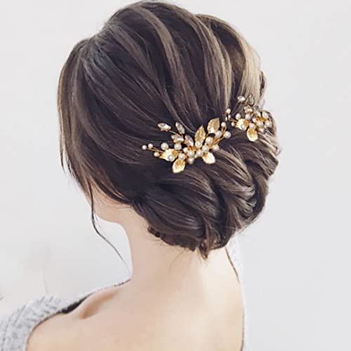 Wedity Braut Braut Strass Kopfschmuck Gold Handgemachte Braut Haarnadel Kristallperlen Haarnadeln Haarschmuck für Frauen und Mädchen (2er Pack) von Wedity