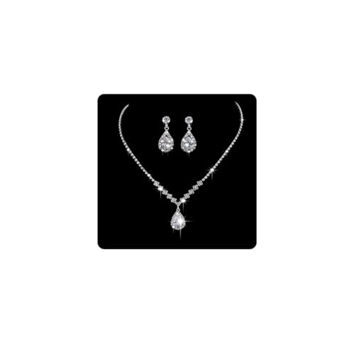 Wedity Braut Hochzeit Kristall Halskette Ohrringe Set Silber Braut Choker Halsketten Anhänger Schmuck für Frauen und Mädchen von Wedity