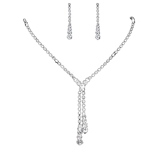 Wedity Braut Hochzeit Kristall Halskette Ohrringe Set Silber Braut Choker Halsketten Anhänger Schmuck für Frauen und Mädchen von Wedity