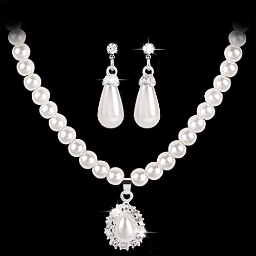 Wedity Braut Hochzeit Perlenkette Ohrringe Kristall Hochzeit Choker Halsketten Set Schmuck für Frauen und Mädchen (B) von Wedity