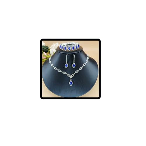 Wedity Braut Hochzeit blau Kristall Halskette Ohrringe Armbänder Set Silber Braut Choker Halsketten Anhänger Schmuck für Frauen und Mädchen (4 Stück) von Wedity