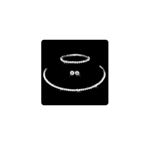 Wedity Braut Kristall Halskette Silber Ohrringe Armband Set Hochzeit Halsband Halsketten Hochzeitsschmuck für Frauen und Mädchen (1 Schicht) von Wedity