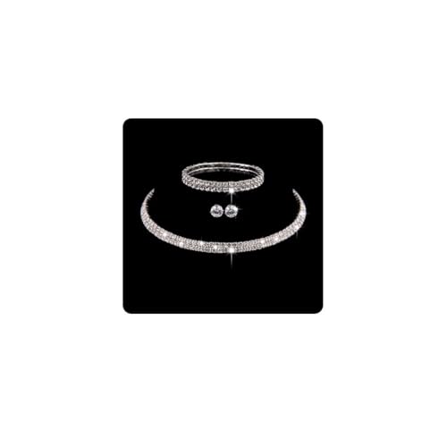 Wedity Braut Kristall Halskette Silber Ohrringe Armband Set Hochzeit Halsband Halsketten Hochzeitsschmuck für Frauen und Mädchen (2 Schicht) von Wedity
