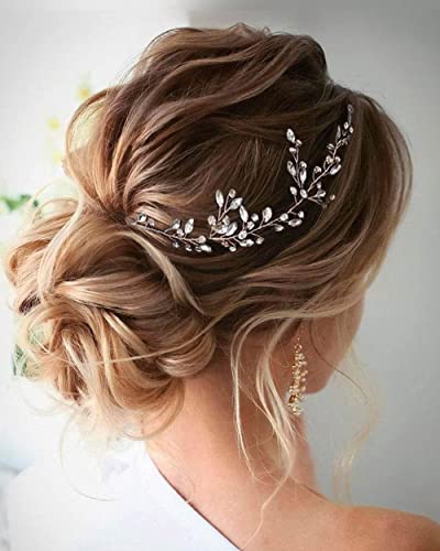 Wedity Braut-Strass-Haar-Reben-Stirnband Silber-Brautblatt-Haarteil-Party-Haar-Accessoires für Frauen und Mädchen von Wedity