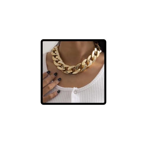 Wedity Chunky Kette Halskette Punk Acryl Choker Halsketten Kubanische Link Kette Halskette Statement Halskette für Frauen Mädchen (Gold) von Wedity