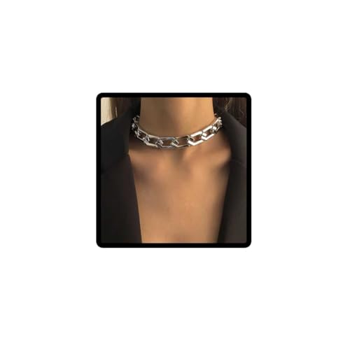 Wedity Chunky Kette Halskette Punk Stil Dicke Kette Kubanische Link Kette Hip Hop Choker Halsketten Schmuck für Frauen Mädchen (Silber) von Wedity