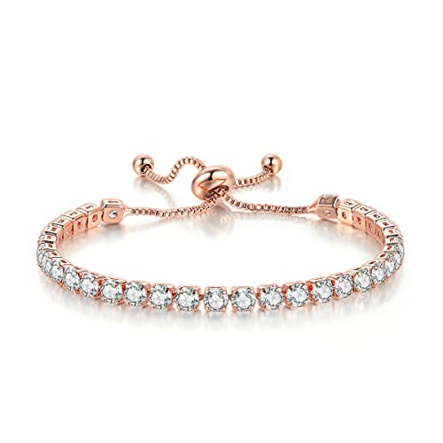 Wedity Classic Sparkling Tennis Armband Crystal Wrist Chain Verstellbare Hand Accessoires Schmuck für Frauen Mädchen (Roségold) von Wedity