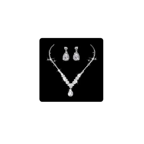 Wedity Crystal Teardrop Angel Silber Hochzeit Halskette Ohrringe Set Choker Halskette Ohrringe Frauen und Mädchen Schmuckset von Wedity