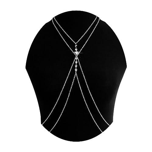 Wedity Doppelschichtige Bikini Körper Kette Party Sparkle Kristall Brust Kette Sommer Strand Nachtclub Schmuck Einstellbar für Frauen und Mädchen (Silber) von Wedity