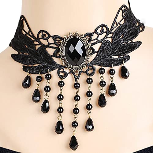 Wedity Gothic Schwarz Sexy Spitze Kragen Quaste Choker Halloween Party Zubehör für Frauen Mädchen (Schwarze Halskette 3) von Wedity