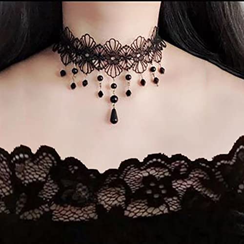 Wedity Gothic Schwarz Sexy Spitze Kragen Quaste Choker Halloween Party Zubehör für Frauen Mädchen (Schwarze Halskette 6) von Wedity