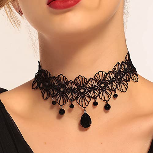 Wedity Gothic Schwarz Sexy Spitze Kragen Quaste Choker Halloween Party Zubehör für Frauen Mädchen (Schwarze Halskette 9) von Wedity