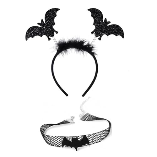 Wedity Halloween Spinnennetz Stirnband Halskette Set Vampir Fledermaus Haarbänder Geist Festival Party Haar Hoop Haarzubehör für Frauen Mädchen (Schwarz F) von Wedity