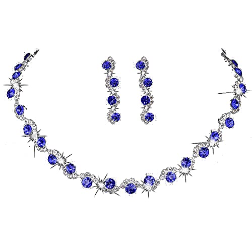 Wedity Hochzeit Kristall Halskette Ohrringe Set Braut Choker Halsketten Hochzeitsschmuck für Frauen und Mädchen (Blau) von Wedity