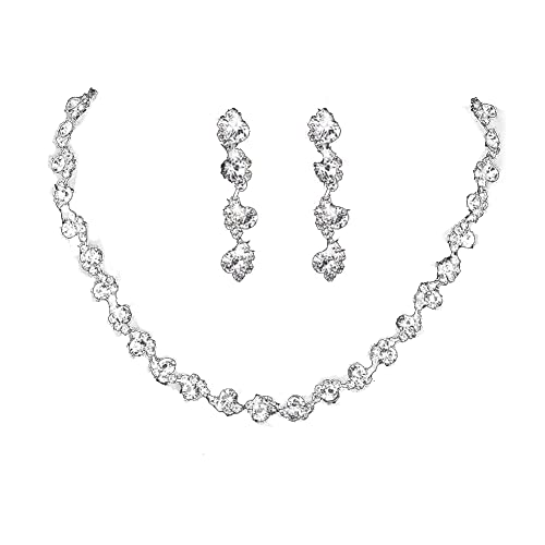 Wedity Hochzeit Kristall Halskette Ohrringe Set Braut Choker Halsketten Hochzeitsschmuck für Frauen und Mädchen (Silber) von Wedity