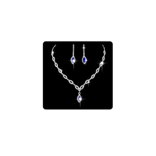 Wedity Hochzeit Kristall Halskette Ohrringe Set Braut Halsband Halsketten Blau Anhänger Schmuck für Frauen und Mädchen (Blau 1) von Wedity