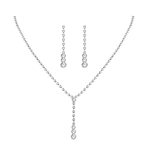 Wedity Hochzeit Kristall Halskette Silber Ohrringe Set Braut Halsband Halsketten Anhänger Hochzeitsschmuck für Frauen und Mädchen von Wedity