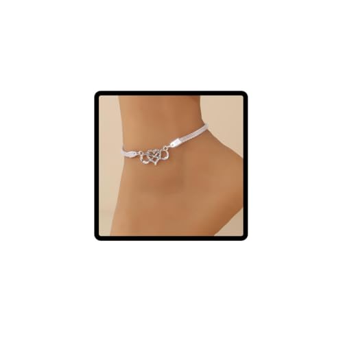 Wedity Kristall Herzförmige Knöchel Glückliche 8-Zeichen Flache Kette Silber Knöchel Armbänder Sommer Fuß Zubehör Schmuck für Frauen Mädchen (Silber A) von Wedity