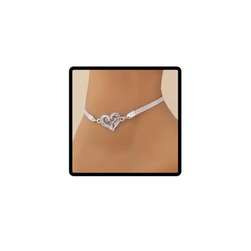 Wedity Kristall Herzförmige Knöchel Glückliche 8-Zeichen Flache Kette Silber Knöchel Armbänder Sommer Fuß Zubehör Schmuck für Frauen Mädchen (Silber B) von Wedity
