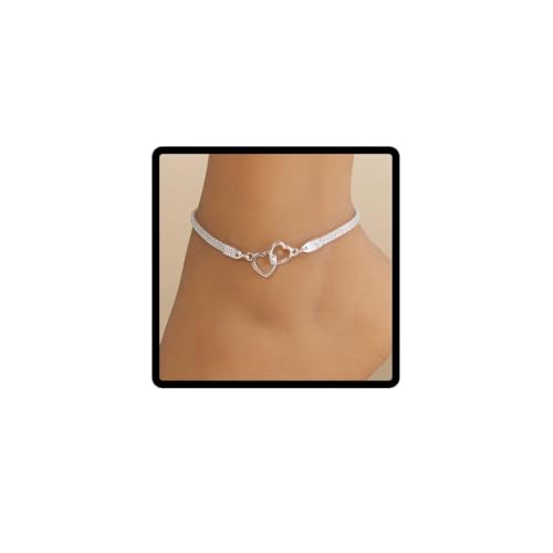 Wedity Kristall Herzförmige Knöchel Glückliche 8-Zeichen Flache Kette Silber Knöchel Armbänder Sommer Fuß Zubehör Schmuck für Frauen Mädchen (Silber C) von Wedity