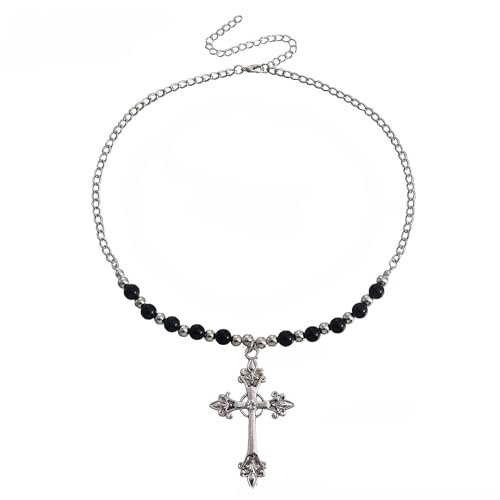 Wedity Kristall Kreuz Halskette Perle Perle Kragen Kette Kreuz Anhänger Halsketten Einfache Nette Vintage Halsketten Schmuck für Frauen (schwarz) von Wedity