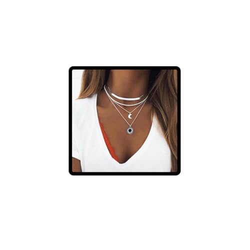 Wedity Layered Blume Anhänger Halsketten Silber Mode Mond Choker Halskette Kette Einstellbarer Schmuck für Frauen und Mädchen von Wedity