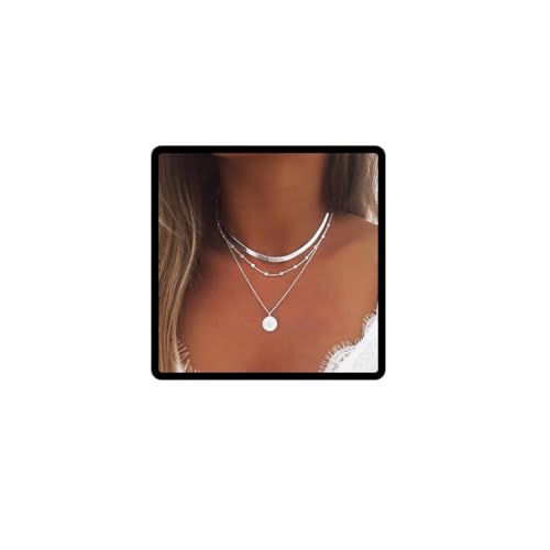 Wedity Layered Lotus Anhänger Halsketten Silber Bead Choker Halskette Kette Einstellbarer Schmuck für Frauen und Mädchen von Wedity