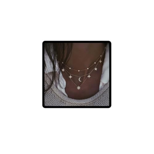 Wedity Layered Stars and Moon Choker Halsketten Gold Fashion Crescent Crystal Anhänger Halskette Kette Einstellbarer Schmuck für Frauen und Mädchen von Wedity