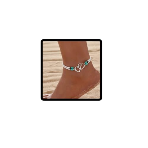 Wedity Liebe Knöchel Herz zu Herz Türkis Perlen Knöchel Armbänder Sommer Strand Elastische Fuß Kette Schmuck für Frauen Mädchen (Weiß) von Wedity
