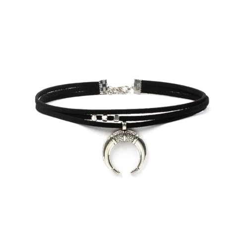 Wedity Mond Anhänger Halskette Vintage PU Leder Einstellbare Choker Halskette Schmuck für Frauen und Mädchen von Wedity