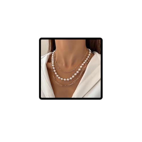 Wedity Punk Layered Pearl Halskette Paperclip Kette Gold Hohl Twist Kette Halskette Schmuck für Frauen und Mädchen von Wedity