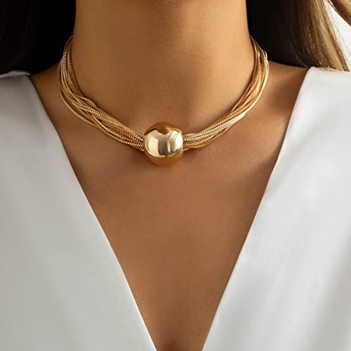 Wedity Punk Mehrschichtige Overlay Halsketten Armbänder Geometrische Kugel Choker Halskette Dicke Ketten Schmuck für Frauen und Mädchen (Goldkette) von Wedity