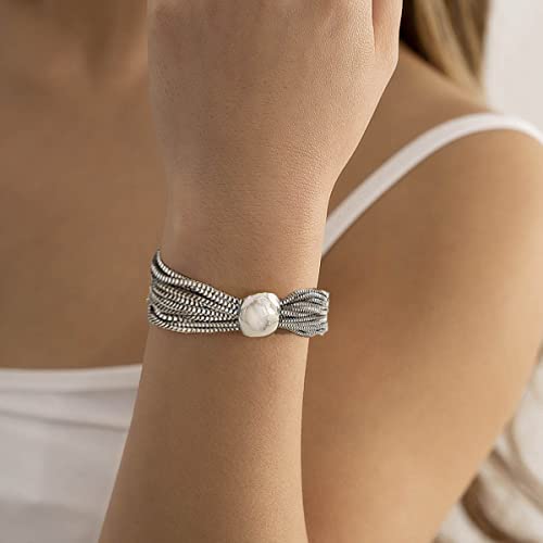 Wedity Punk Mehrschichtige Overlay Halsketten Armbänder Geometrische Kugel Choker Halskette Dicke Ketten Schmuck für Frauen und Mädchen (Silber Armband) von Wedity