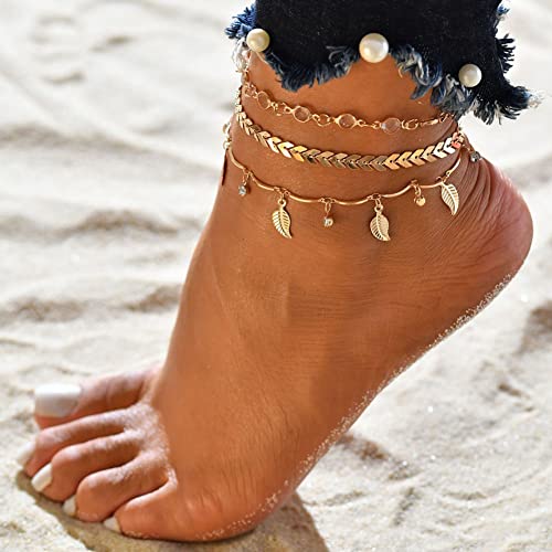 Wedity Quaste Kristallblatt Fußkettchen Goldpfeil Strass Fußkettchen Mehrschichtig Sommer Strand Accessoires Fußschmuck Einstellbar für Frauen Mädchen von Wedity